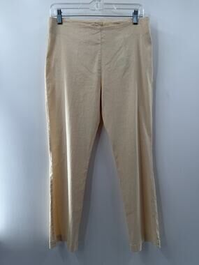 120% Lino Women’s Linen Pants Butter Yellow Beige Pull On Straight Leg M 44 NWT